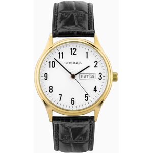 Sekonda Sekonda Easy Reader Ladies Watch   Gold Alloy Case & Black Leather Strap with White Dial   30123