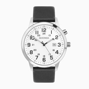 Sekonda Sekonda Easy Reader Men's Watch   Silver Alloy Case & Black Leather Strap with White Dial   30125
