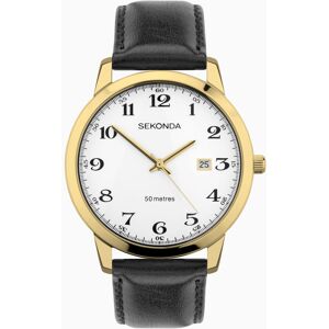 Sekonda Sekonda Easy Reader Men's Watch   Gold Stainless Steel Case & Black Leather Strap with White Dial   30130