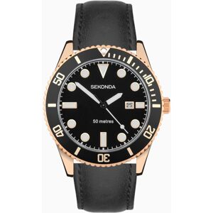 Sekonda Sekonda Ocean Men's Watch   Rose Gold Alloy Case & Black Leather Strap with Black Dial   30138