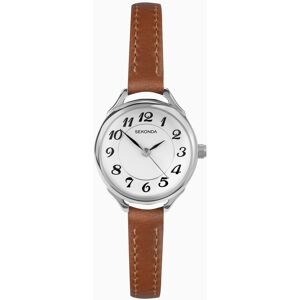 Sekonda Sekonda Easy Reader Ladies Watch   Silver Case & Brown Leather Strap with White Dial   40479