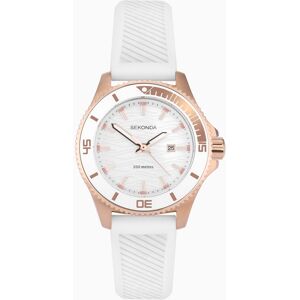 Sekonda Sekonda Pacific Wave Ladies Watch   Rose Gold Stainless Steel Case & White Silicone Strap with Silver-White Dial   40572