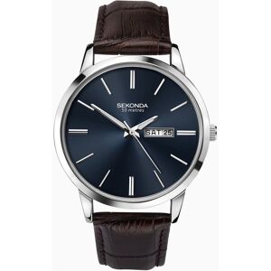 Sekonda Sekonda Classic Men's Watch   Silver Case & Leather Upper Strap with Blue Dial   1662