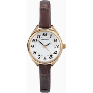 Sekonda Sekonda Easy Reader Ladies Watch   Gold Case & Leather Strap with White Dial   4701