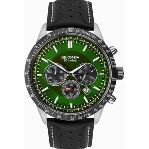 Sekonda Sekonda Velocity Men's Chronograph   Silver Case & Leather Strap with Green Dial   1937