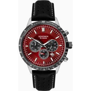 Sekonda Sekonda Velocity Men's Chronograph   Silver Case & Leather Strap with Red Dial   1938