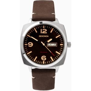 Sekonda Sekonda Airborne Men's Watch   Silver Case & Brown Leather Strap with Black Dial   1988