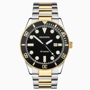 Sekonda Sekonda Ocean Men's Watch   Two Tone Alloy Case & Stainless Steel Bracelet with Black Dial   30139
