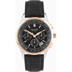 Sekonda Sekonda Racer Chronograph Men's Watch   Two Tone Alloy Case & Black Leather Strap with Black Dial   30143