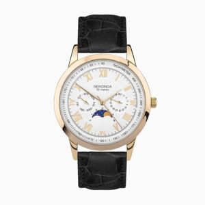 Sekonda Sekonda Armstrong Moon Phase Men’s Watch   Gold Alloy Case & Black Leather Strap with Silver Dial   30147
