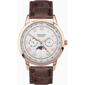 Sekonda Sekonda Armstrong Moon Phase Men’s Watch   Rose Gold Alloy Case & Brown Leather Strap with Silver Dial   30148