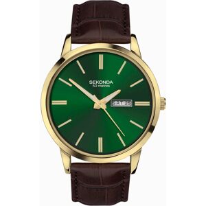 Sekonda Sekonda Jackson Men’s Watch   Gold Alloy Case & Brown Leather Strap with Green Dial   30151