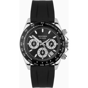 Sekonda Sekonda Circuit Chronograph Men’s Watch   Silver Alloy Case & Black Silicone Strap with Black Dial   30199