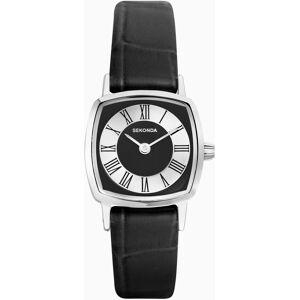 Sekonda Sekonda 1970s Ladies Watch   Silver Case & Black Leather Strap with Black Dial   40358