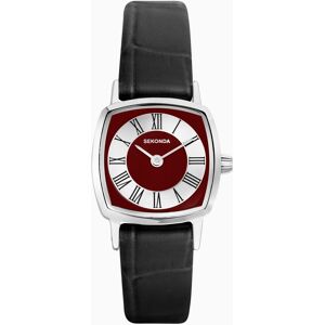 Sekonda Sekonda 1970s Ladies Watch   Silver Case & Black Leather Strap with Red Dial   40376