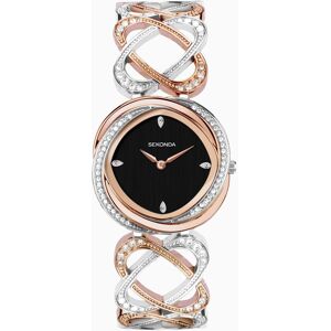 Sekonda Sekonda Hidden Hearts Ladies Watch   Two Tone Case & Alloy Bracelet with Black Dial   40508