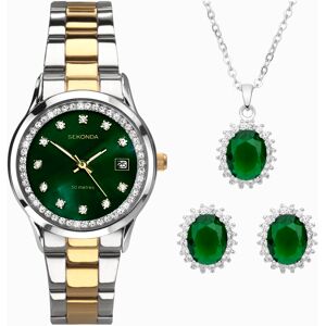 Sekonda Sekonda Catherine Ladies Watch Gift Set   Silver Alloy Case & Two Tone Stainless Steel Bracelet with Green Mother of Pearl Dial   49038