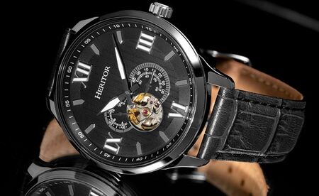 Groupon Goods Global GmbH Heritor Automatic Harding Semi-Skeleton Genuine Leather Watch With Free Delivery