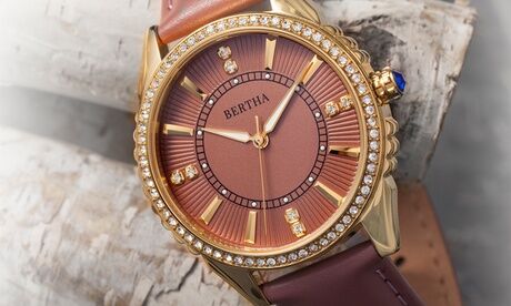 Groupon Goods Global GmbH Bertha Clara Genuine Leather Watch with Luminous Hands With Free Delivery