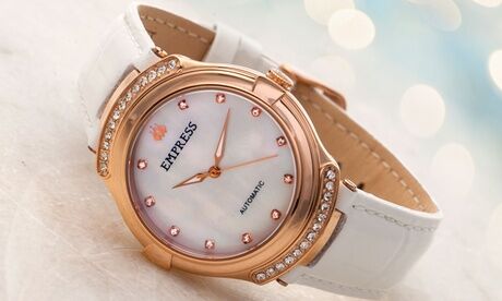 Groupon Goods Global GmbH Empress Francesca Automatic Mother-of-Pearl Genuine Leather Watch