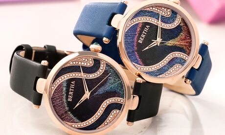 Groupon Goods Global GmbH Bertha Trisha Silk-Overlaid Leather Strap Watch made with Crystals from Swarovski®