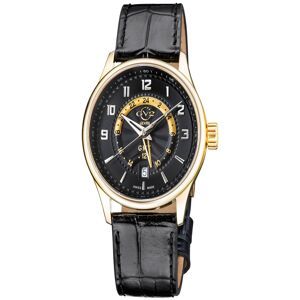 Gevril Men's Giromondo Swiss Quartz Black Genuine Leather Strap Watch 42mm - Gold-Tone