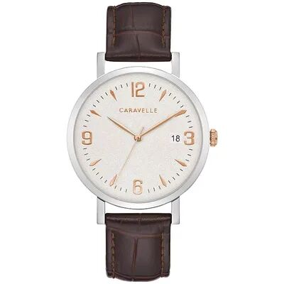 Caravelle by Bulova Men's Brown Leather Strap Watch with Silver Tone Dial - 44A118, Size: Large