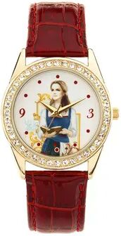 Disney s Beauty and the Beast Princess Belle Women's Crystal Leather Watch, Size: Small, Red