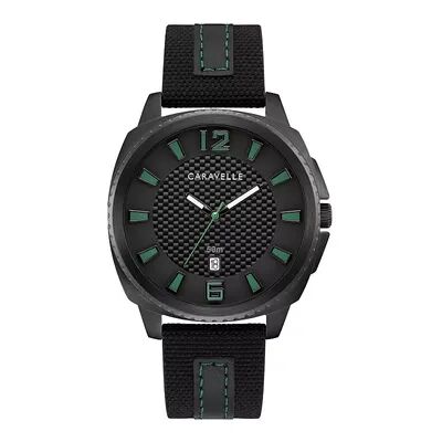 Caravelle by Bulova Men's Black Nylon and Leather Strap Watch - 45B155, Size: Large