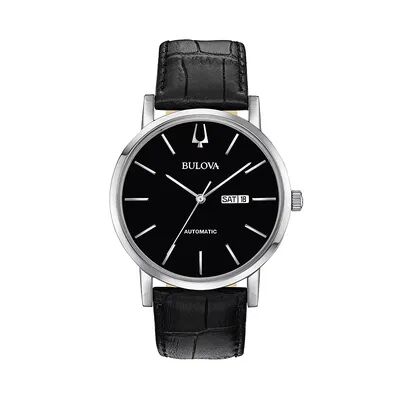 Bulova Men's Classic Leather Automatic Watch - 96C131, Size: Large, Black