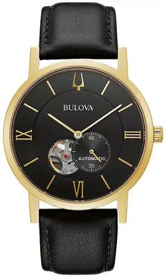 Bulova Men's Automatic Black Leather Watch - 97A154K, Size: Large