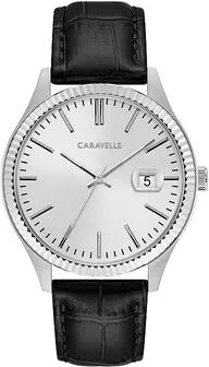 Caravelle by Bulova Men's Leather Watch - 43B150, Size: Large, Black