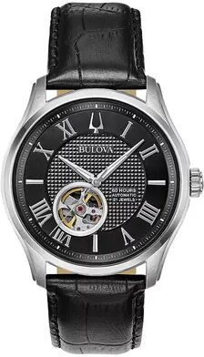 Bulova Men's Wilton Automatic Black Leather Watch - 96A217, Size: Large