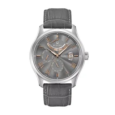 Bulova Men's Automatic Leather Watch - 96C143, Size: Large, Grey