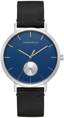 Caravelle by Bulova Men's Black Leather Strap Watch with Blue Dial - 43A156, Size: Large