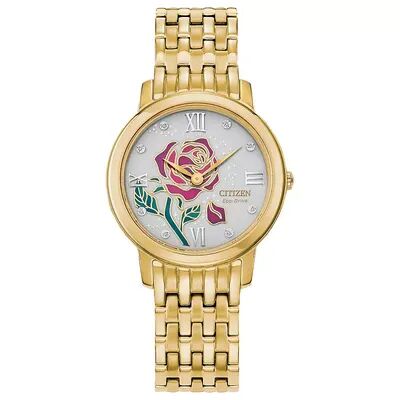 Citizen Drive from Citizen Eco-Drive Women's Disney Belle Gold Tone Stainless Steel Watch, Size: Small
