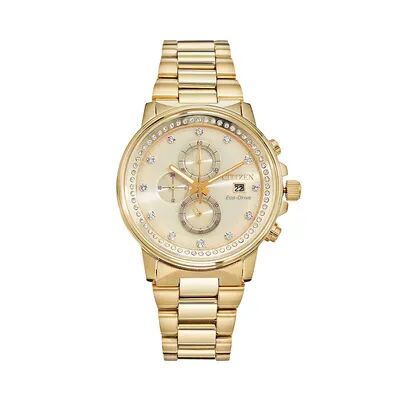 Citizen Eco-Drive Nighthawk Crystal Stainless Steel Chronograph Watch - FB3002-53P, Men's, Gold