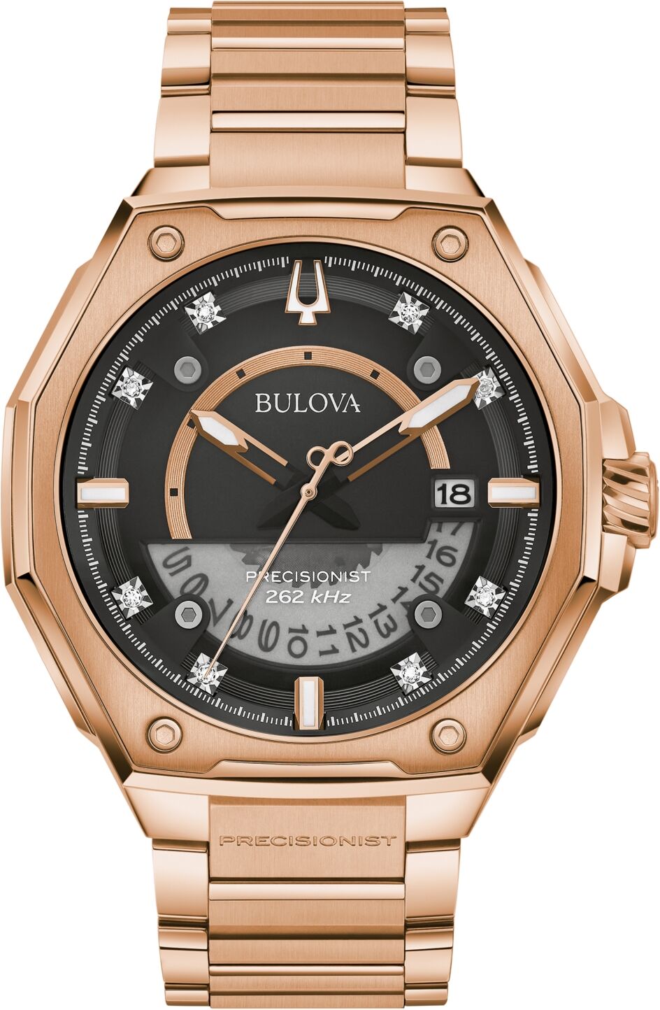 Bulova Men's Precisionist High Performance Quartz Diamond (1/20 ct. t.w.) Rose Gold-Tone Stainless Steel Bracelet Watch 47mm - Rose Gold-tone