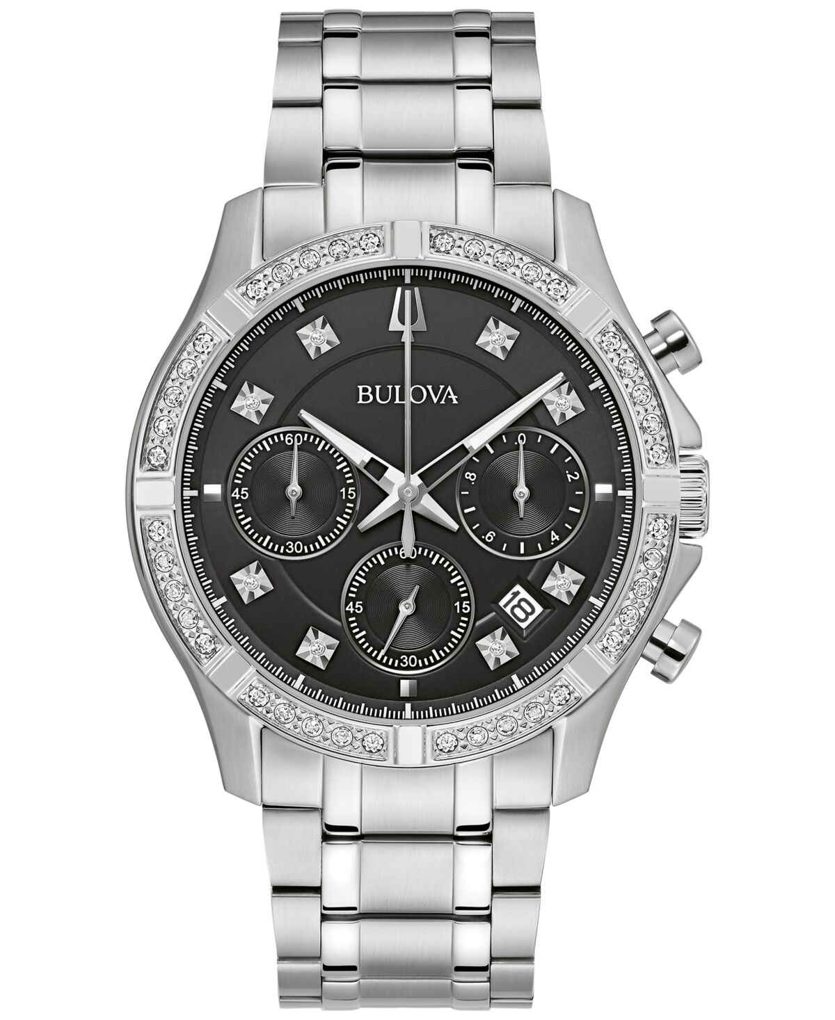 Bulova Men's Chronograph Classic Diamond (1/8 ct. t.w.) Stainless Steel Bracelet Watch 44mm, A Macy's Exclusive Style - Silver-tone