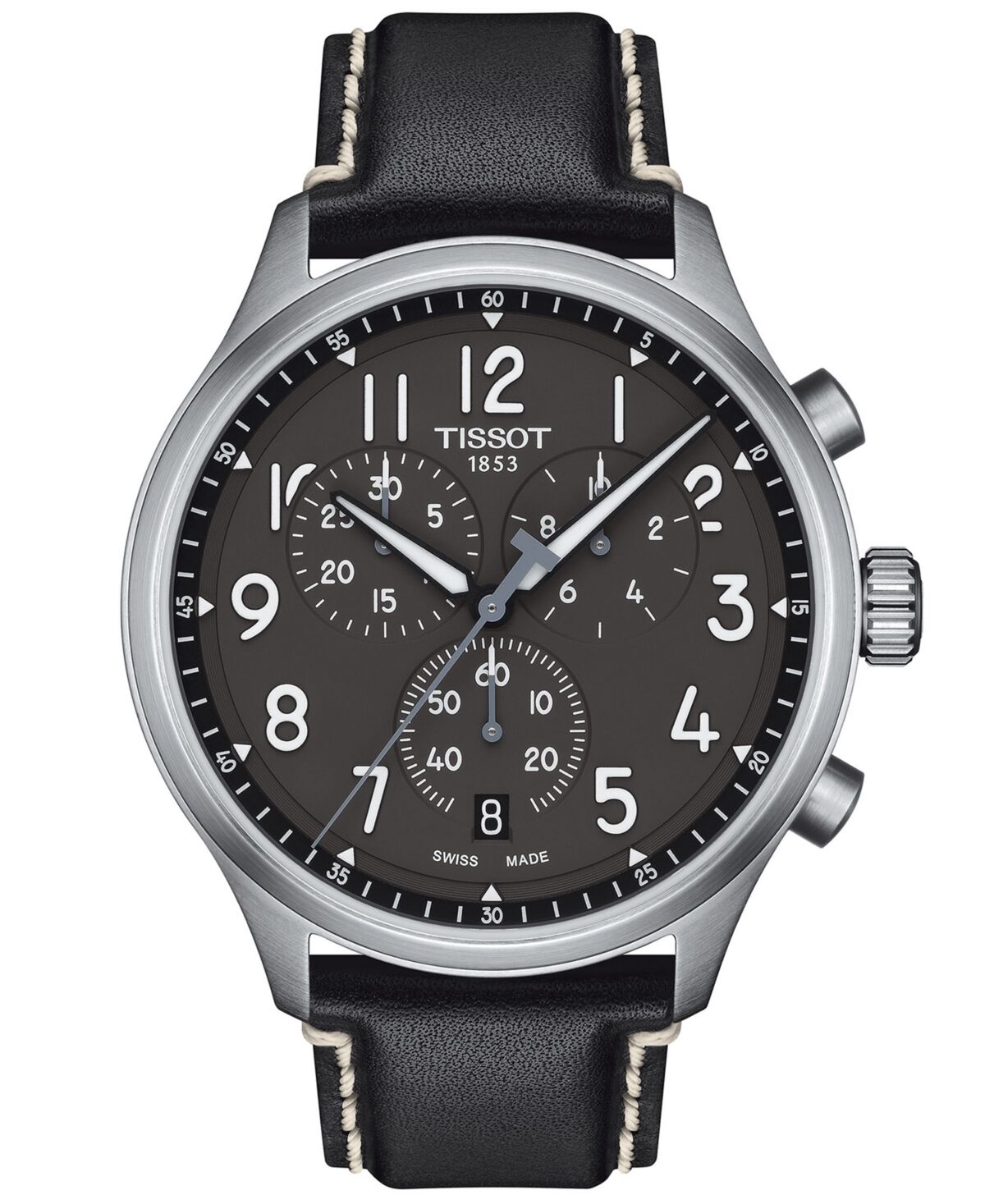 Tissot Men's Swiss Chronograph Xl Anthracite Leather Strap Watch 45mm - Black