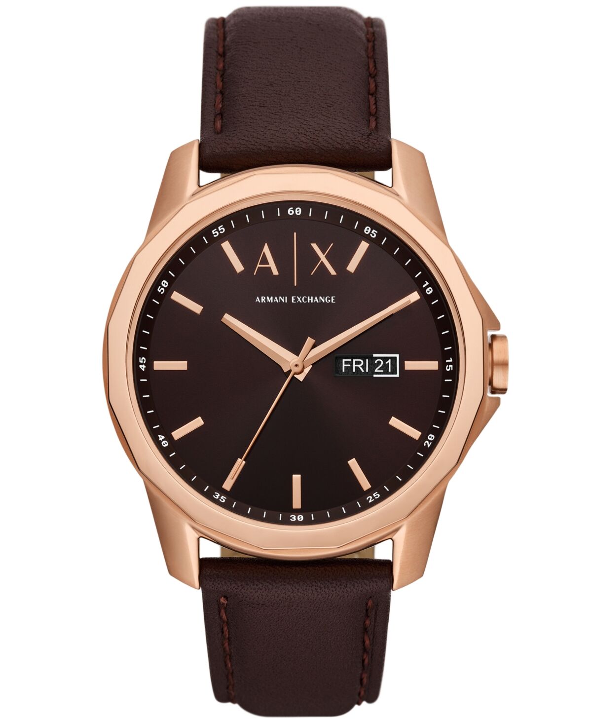 A|x Armani Exchange A X Armani Exchange Men's Three-Hand Day-Date Quartz Brown Leather Watch 44mm - Brown