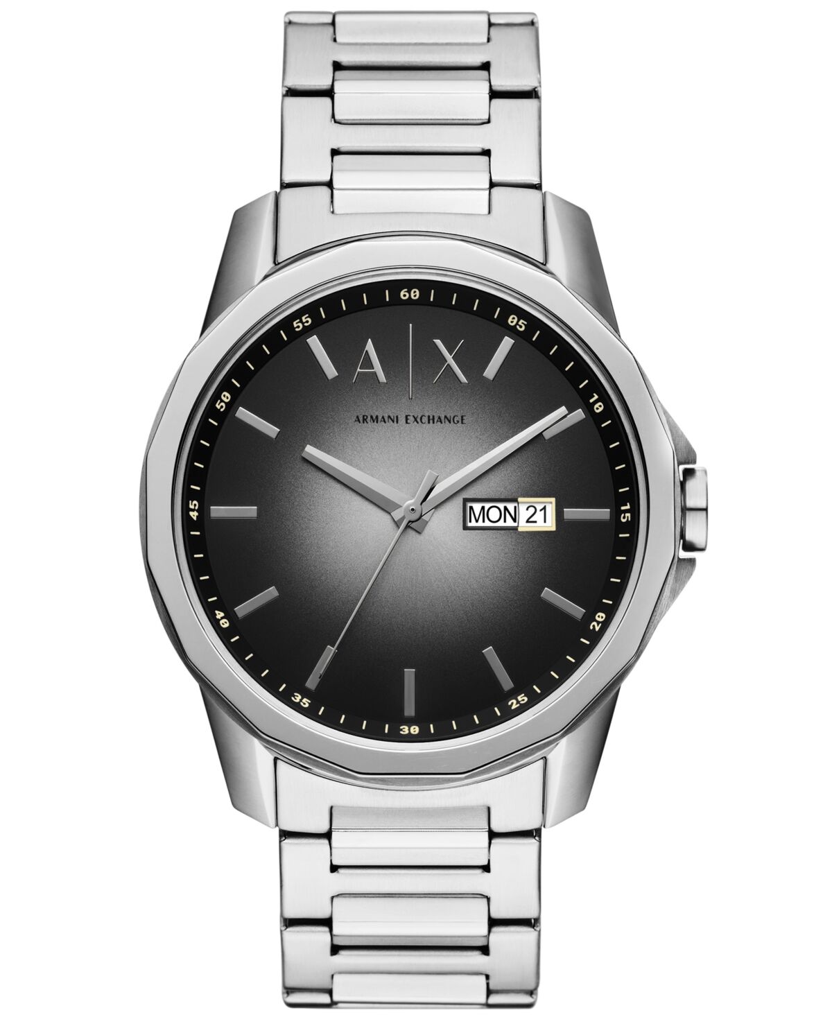 A|x Armani Exchange A X Armani Exchange Men's Banks Three Hand Day-Date Silver-Tone Stainless Steel Watch 44mm - Silver