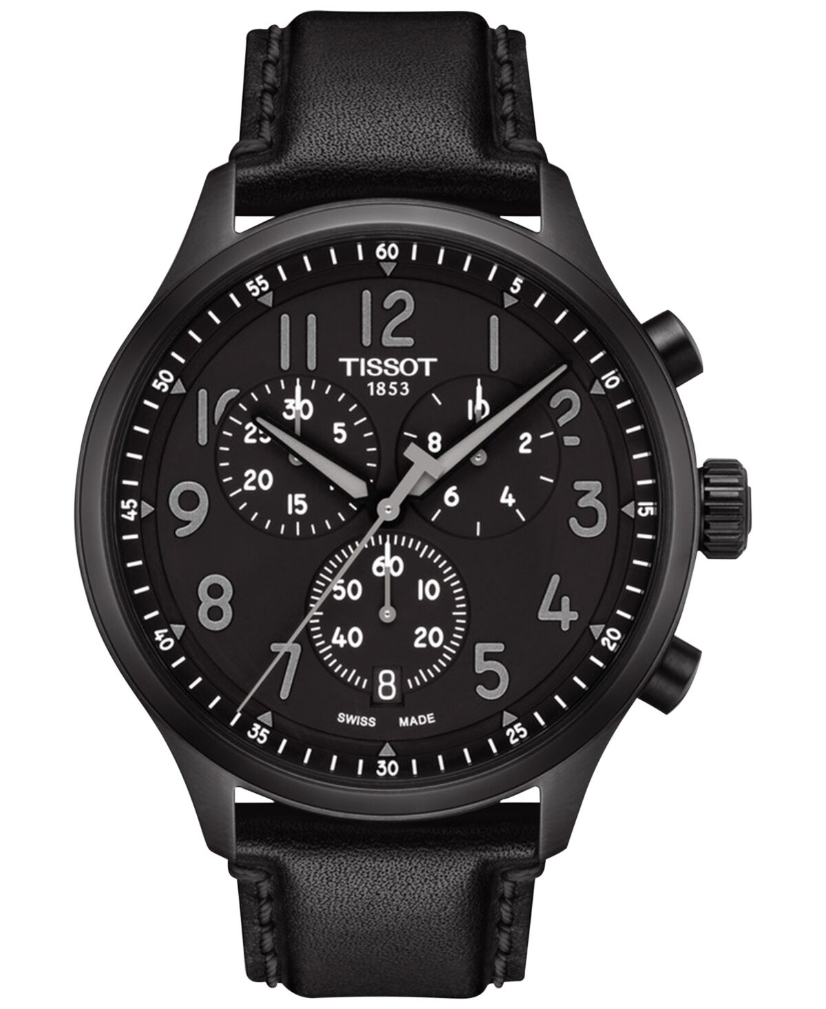 Tissot Men's Swiss Chronograph Xl Vintage Black Leather Strap Watch 45mm - Black