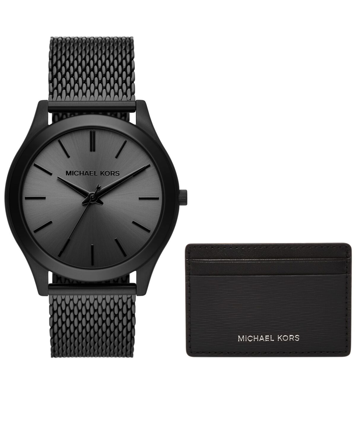 Michael Kors Men's Runway Three-Hand Black Stainless Steel Mesh Watch 44mm and Wallet Gift Set - Black