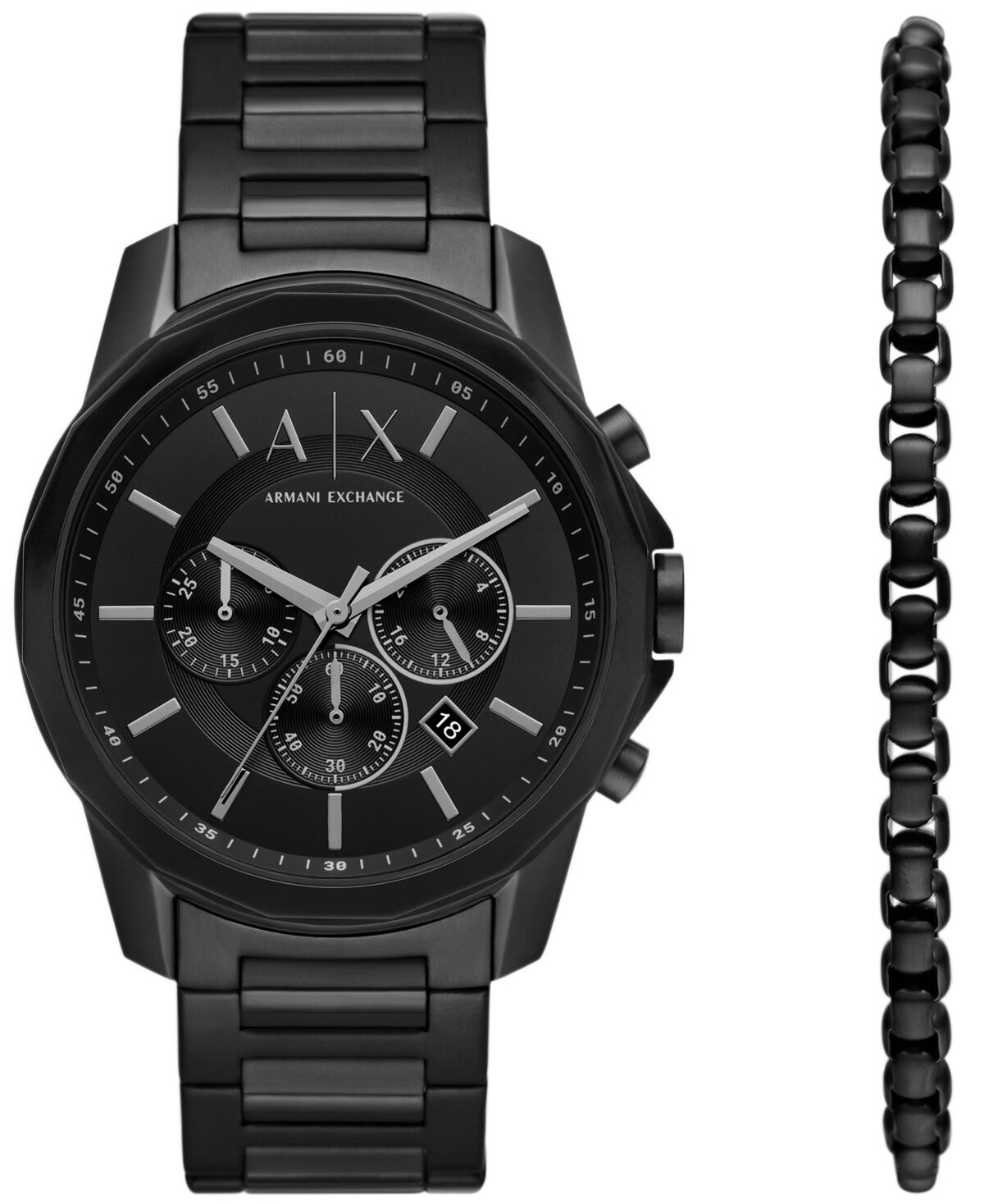 A|x Armani Exchange A X Armani Exchange Men's Banks Chronograph Black Stainless Steel Watch 44mm Set, 2 Pieces - Black