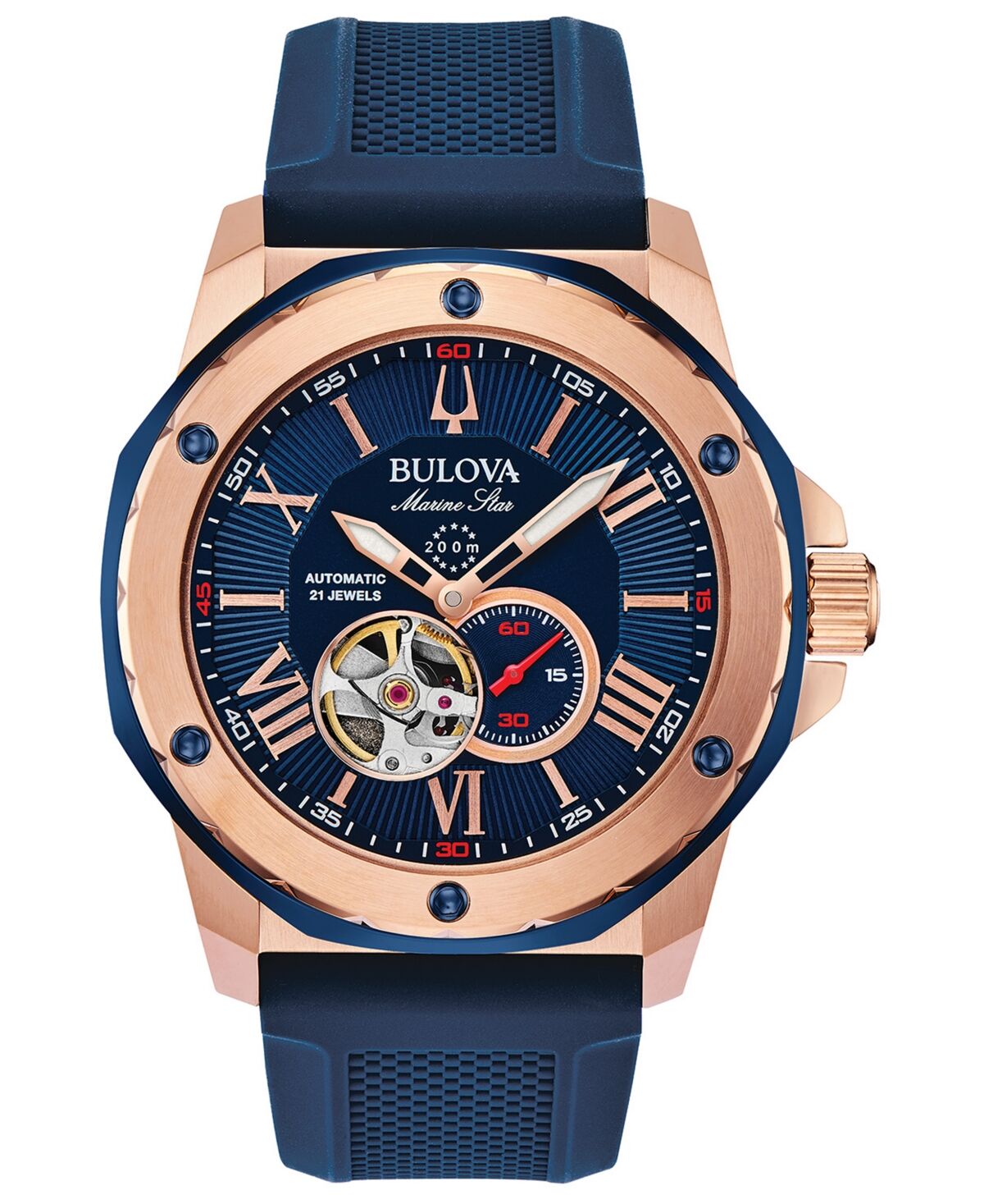 Bulova Men's Automatic Marine Star Blue Silicone Strap Watch 45mm - Blue/Blue