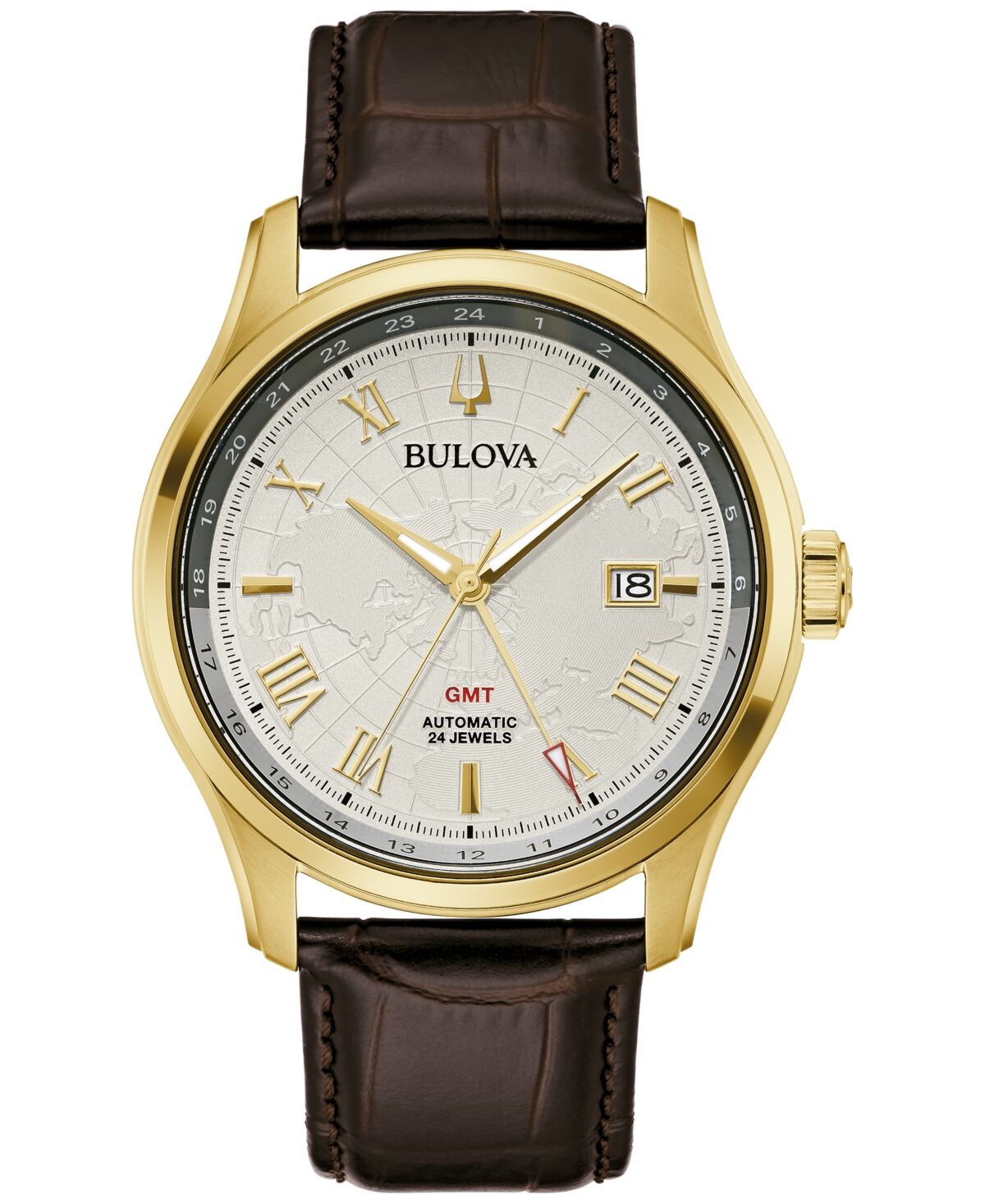 Bulova Men's Automatic Wilton Gmt Brown Leather Strap Watch 43mm - Brown
