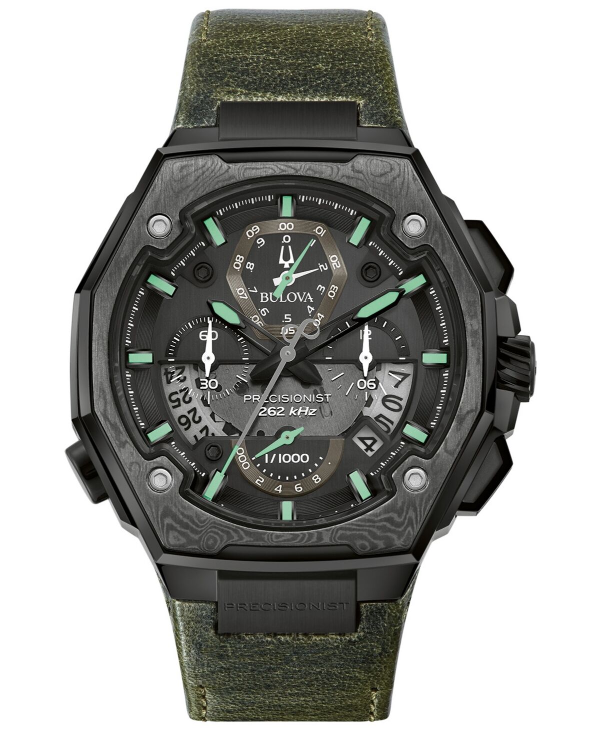 Bulova Men's Precisionist Chronograph Green Leather Strap Watch 44.7x46.8mm, A Special Edition - Green