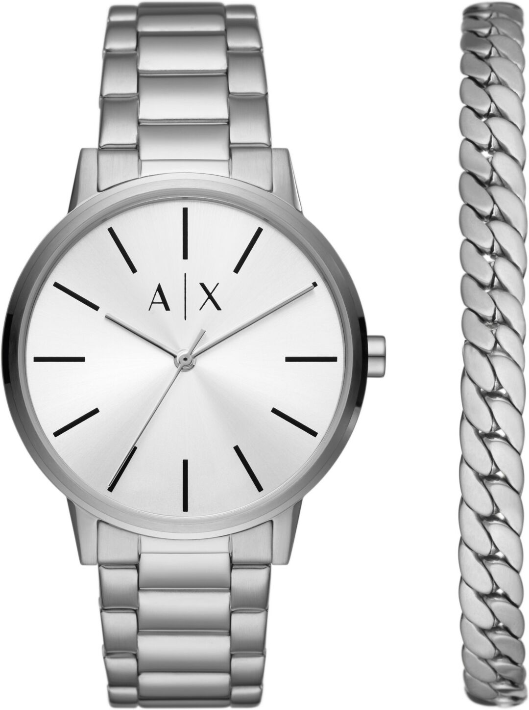 A|x Armani Exchange A X Armani Exchange Men's Three-Hand Silver-tone Stainless Steel Bracelet Watch and 1 Bracelet Gift Set, 42mm - Silver-tone