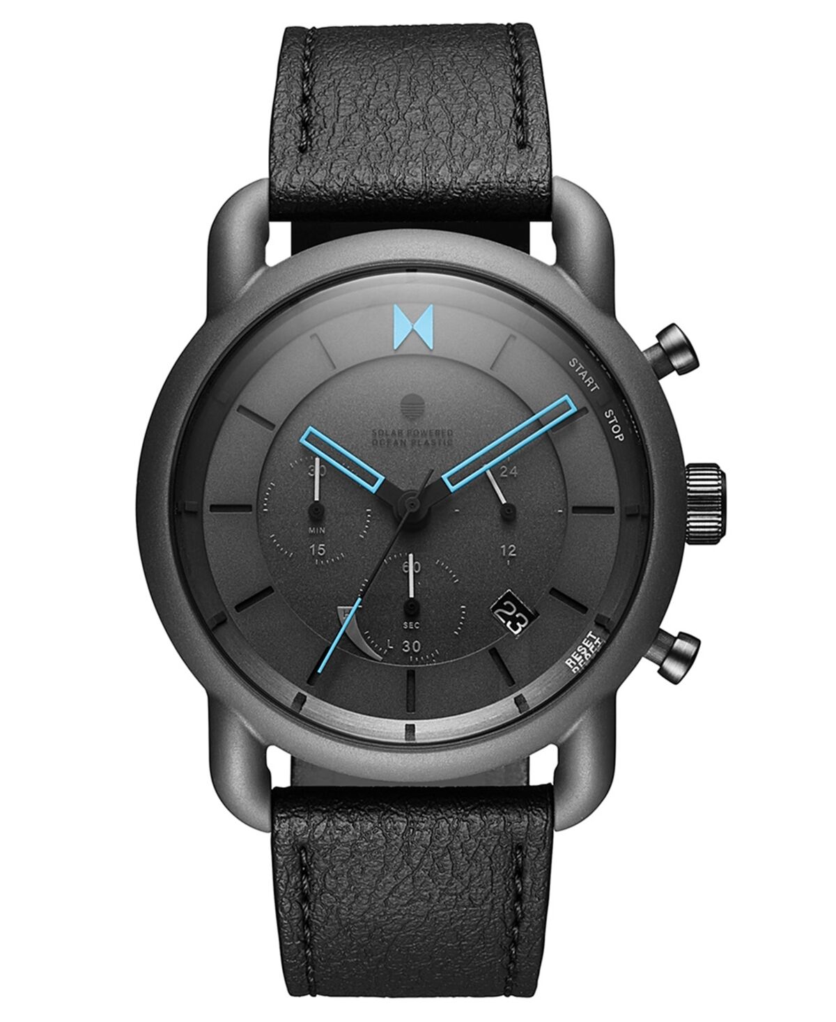 Mvmt Men's Blacktop Solar Quartz Black Leather Strap Watch, 47mm - Black